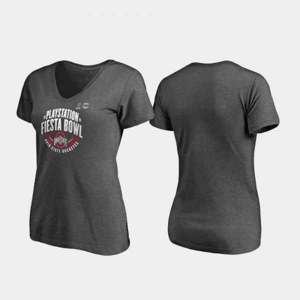 Ohio State Buckeyes Women's 2019 Fiesta Bowl Bound Scrimmage V-Neck Heather Gray College Football T-Shirt 2404ZLWP7